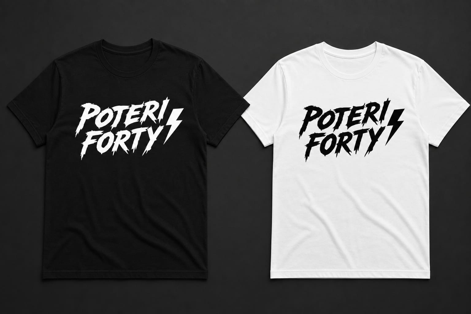 Magliette Poteri Forty con logo bianco e nero, nera e bianca